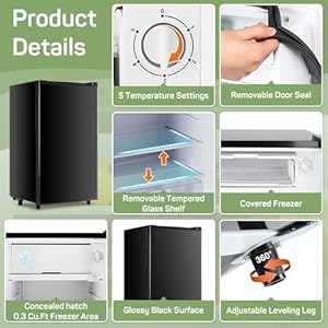 Upgraded Mini Fridge for Bedroom 32 CuFt Small Refrigerator with Freezer for Dorm Office Compact Single Door Adjustable Thermostat Low Noise 175 D x 177 W x 315 H Black