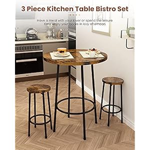 Recaceik 3 Piece Pub Dining Set Modern Round bar Table and Stools for 2 Kitchen Counter Height Wood Top Bistro Easy Assemble for Breakfast Nook Living Room Small Space Restaurant Rustic Brown 23