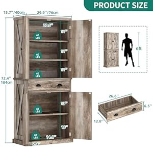   YITAHOME-72-Tall-Kitchen-Pantry-Farmhouse-Kitchen-Storage-Cabinets-with-Barn-Doors-Drawer-and-Adjustable-Shelves-Wood-Cupboard-for-Kitchen-Dining-Room-Bathroom-Light-Rustic-Oak