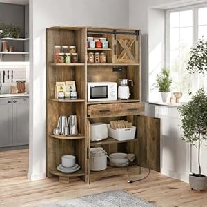   YITAHOME-67-Farmhouse-Kitchen-Pantry-Storage-Cabinet-wSliding-Barn-Door--Power-Outlet-Freestanding-Hutch-with-Shelves-Drawers-Microwave-Stand-Large-Kitchen-Cupboard-for-Dining-Room-Oak
