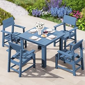  SERWALL-HDPE-Outdoor-Dining-Set-37-inch-Square-Table-and-Chairs-Set-All-Weather-Patio-Dining-Set-5-Piece-Patio-Dining-Furniture-for-Deck-Garden-Backyard-Navy-Blue