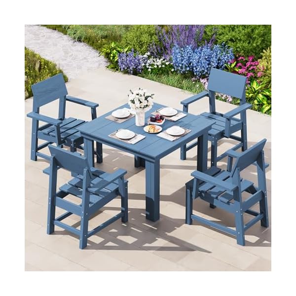   SERWALL-HDPE-Outdoor-Dining-Set-37-inch-Square-Table-and-Chairs-Set-All-Weather-Patio-Dining-Set-5-Piece-Patio-Dining-Furniture-for-Deck-Garden-Backyard-Navy-Blue