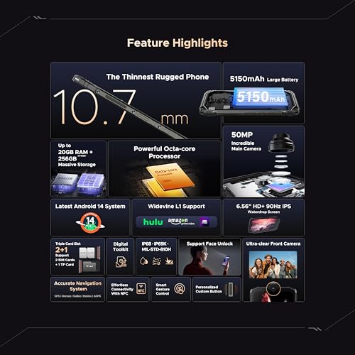 DOOGEE Blade 10 Ultra Smartphone ohne Vertrag (2024), 20GB + 256GB, 10.7mm Thin Simlockfreie Handys, Robustes 4G, 50MP Kamera + 8MP Outdoor Handy, 5150mAh Akku, Android 14, 6.56 Zoll, NFC/Fingerprint – Bild 3