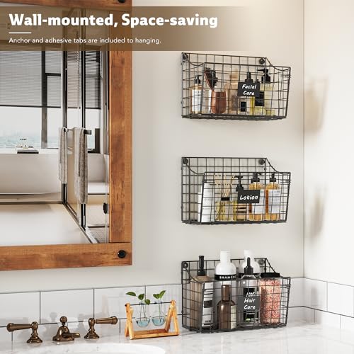 Wall-Mounted-Bin-Basket-with-5-Hooks-3-Label-Plate-Adhesive-3-Pack-Cabinet-Hanging-Metal-Wire-BasketRustic-Farmhouse-Decor-Storage-Organization-Shelf-for-Pantry-Kitchen-Bathroom-1067551inch Wall Mounted Bin Basket with 5 Hooks 3 Label Plate Adhesive 3 Pack Cabinet Hanging Metal Wire BasketRustic Farmhouse Decor Storage Organization Shelf for Pantry Kitchen Bathroom 1067551inch