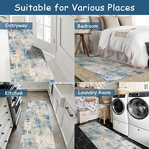 Lahome Modern Abstract Blue Bathroom Rug 2x6