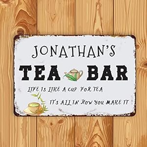 Personalized Tea Bar Sign Coffee Bar Sign for Home Bar Decor Coffee Cup Wall Art Decor Farmhouse Wall Decor for Kitchen Coffee and Tea Bar Metal Wood Sign