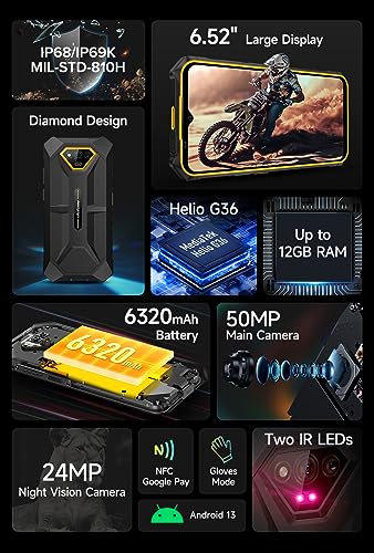 Ulefone Armor X13 Android 13 Outdoor Smartphone, 12GB+64GB, 6320mAh Akku, 50MP Unterwasserkamera(24MP IR Nachtsicht), 6.52" IP68 Wasserdicht Handy Ohne Vertrag, DUAL SIM, 3-Karten Slot, NFC Orange – Bild 3