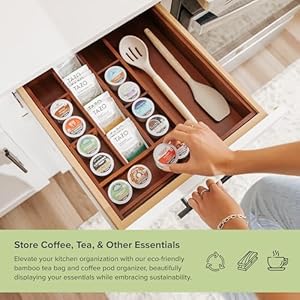   Acacia-Tea-Bag-and-Coffee-Pod-Kitchen-Drawer-Organizer-Expandable-97-to-17-Inches-10-Storage-Compartments-Adjustable-Wall-Inserts-Non-Slip-Feet-Food-Safe-Finish