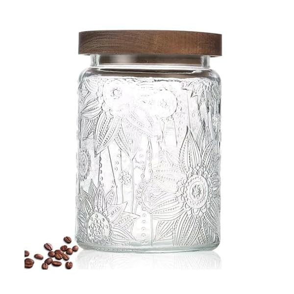   24-OZ-Airtight-Glass-Storage-Jar-with-Bamboo-Lid-Vintage-Glass-Jar-Vintage-Food-Containers-Canisters-Set-for-Kitchen-Counter-Pantry-Ideal-for-Sugar-Flour-Coffee-Tea-Candy-Oats-Cereal