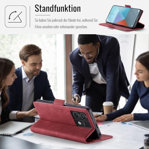 XYGLOW Handyhülle für Xiaomi Redmi Note 13 Pro 5G Hülle Klappbar Premium PU Lederhülle Klapphülle【RFID Schutz】Kartenfach Standfunktion Schutzhülle für Redmi Note 13 Pro 5G Flip Case Tasche Cover,Rot – Bild 4