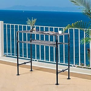 413inch Height Modern Dining Table for 4 5 Person Industrial Metal Pipe Design Pub Bar Table for Kitchen Rustic Computer Meeting Desk for Home Office Narrow Patio Table with 2 Tier Storage Black