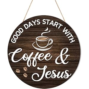   HMASYO-Coffee-Signs-Decor-for-Coffee-Bar-Good-Days-Start-with-Coffee-Jesus-Wood-Farmhouse-Wall-Sign-Coffee-Bar-Decor-for-Kitchen-Home-Office-Cafe-Coffee-Station-Housewarming-Gift-12-x-12