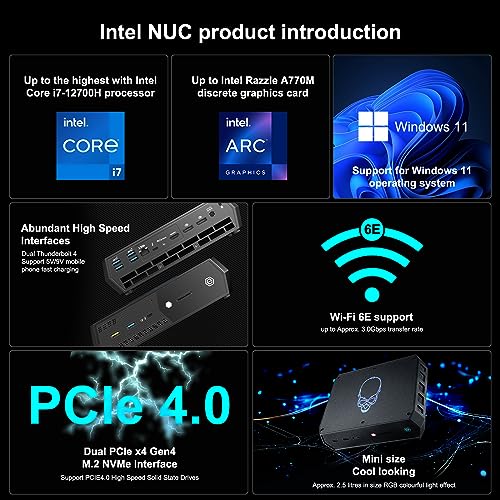 Intel Gaming PC, Intel NUC 12 Enthusiast Mini PC, Intel Core i7-12700H(14C/20T, 24MB Cache) Intel Arc A770M 16GB GDDR6, 32GB RAM & 1TB SSD, Unterstützung 8K/WiFi6E/BT5.3/Thunderbolt4/HDMI/Win 11 Pro – Bild 6