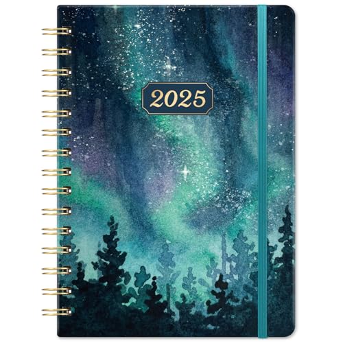 2025 Diary - Diary 2025 from Jan. 2025 to Dec. 2025, 2025 Diary A5 Week to View with Pen Loop, Hard Cover and Back Pocket, 21.3 x 14.7 x 1.6 cm - Green Aurora
