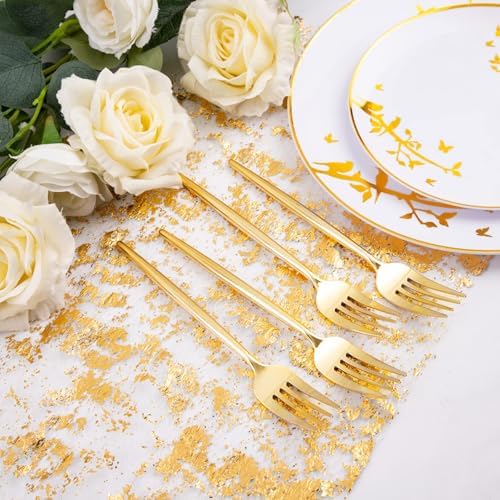 U-QE 180Pcs Gold Plastic Forks - Heavy Duty
