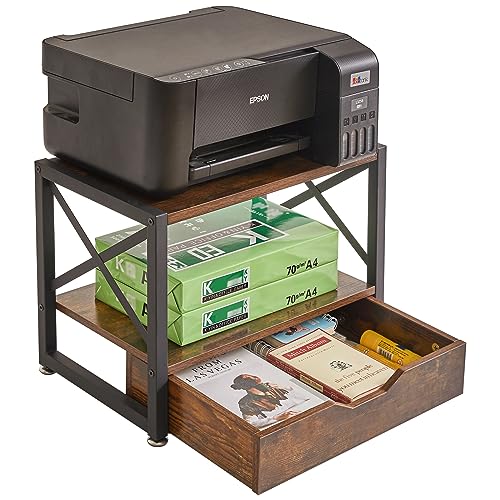 IBUYKE 2 Tier Desktop-Drucker Stand, Mehrzweck-Schreibtisch-Organisator, hölzerne Drucker Stand mit Schublade Lagerung für Ordner, Bücher, für Faxgerät, Scanner, Home Office, Rustic Brown TLJ006H – Bild 3