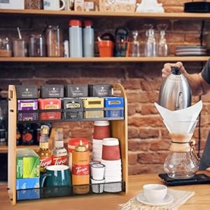 Tea Bag Organizer Large Capacity Tea Organizer for Tea Bags Bamboo Multi functional Storage Coffee Bar Accessories for Home Office Kitchen Counter Cabinet Pantry Organizer