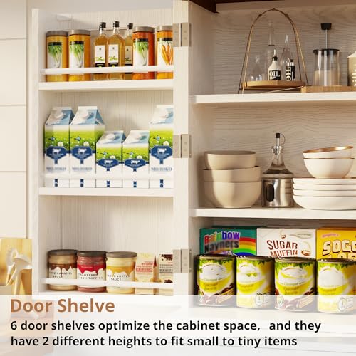 IRONCK-Farmhouse-Kitchen-Pantry-Cabinet-72-Height-Tall-Freestanding-Cupboard-with-Sliding-Storage-Rack-and-6-Hanging-Shelves-for-Kitchen-Dining-Room-White IRONCK Farmhouse Kitchen Pantry Cabinet 72 Height Tall Freestanding Cupboard with Sliding Storage Rack and 6 Hanging Shelves for Kitchen Dining Room White