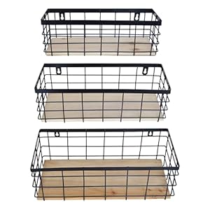 Metalwirebasketdetachablewoodbasestorageorganizerfarmhousebinforkitchencabinetsbathroompantrylaundryroomclosetssetof3blackcolor Urban Country Home Decor Metal wire basket detachable wood base storage organizer farmhouse bin for kitchen cabinets bathroom pantry laundry room closets set of 3black color urban country home decor