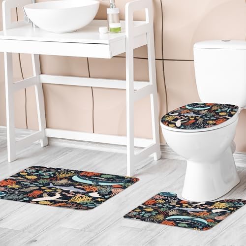 Riyidecor Kids Shark Fish 4Pcs Bathroom Set
