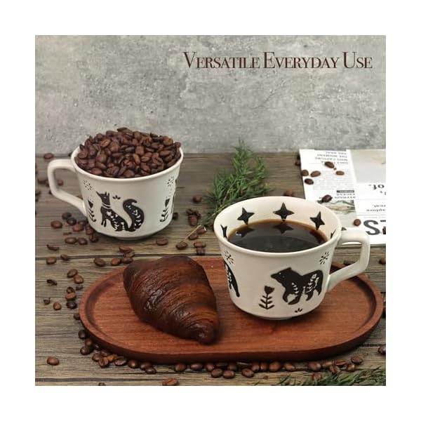   Ceramic-Coffee-Mug-12-oz-Novelty-Unique-Teacup-with-Large-Handle-Stoneware-Cup-for-Tea-Mocha-Latte-Cappuccino-Espresso-Set-of-2-Fox-and-Bear