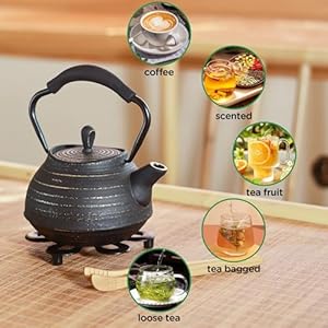   Cast-Iron-Teapot-Stovetop-Safe-Vintage-Tea-Kettle-with-Infuser-for-Loose-Leaf-Coffee-Japanese-Tea-Pot-Coated-with-Enameled-Interior-Silicone-Handle-22oz-650ml-Black