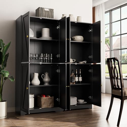 LYNSOM-Farmhouse-Pantry-Cabinet-Kitchen-Pantry-Storage-Cabinet-with-Barn-Doors-72-Tall-Kitchen-Pantry-with-Adjustable-Shelves-Black-Storage-Cabinet-for-Kitchen-Dining-Room-Black LYNSOM Farmhouse Pantry Cabinet Kitchen Pantry Storage Cabinet with Barn Doors 72 Tall Kitchen Pantry with Adjustable Shelves Black Storage Cabinet for Kitchen Dining Room Black