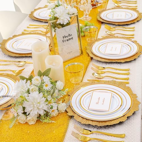 WELLIFE 100-Piece Gold Disposable Dinnerware Set for Parties