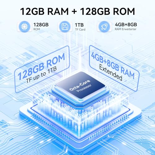 CUBOT A10 Handy Ohne Vertrag, 12GB + 128GB / 1TB erweiterbar, Android 14 Smartphone, 6.56 Zoll Display, 5100mAh Akku 48MP Hauptkamera Octa Core Prozessor Dual 4G SIM, OTG, Face ID, GPS Blau – Bild 4