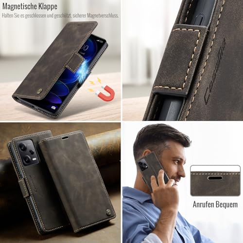 XYGLOW Premium PU Lederhülle Klapphülle für Xiaomi Redmi Note 12 Pro 5G/Xiaomi Poco X5 Pro 5G, Coffee, RFID Schutz, Kartenfach, Standfunktion, Flip Case – Bild 5