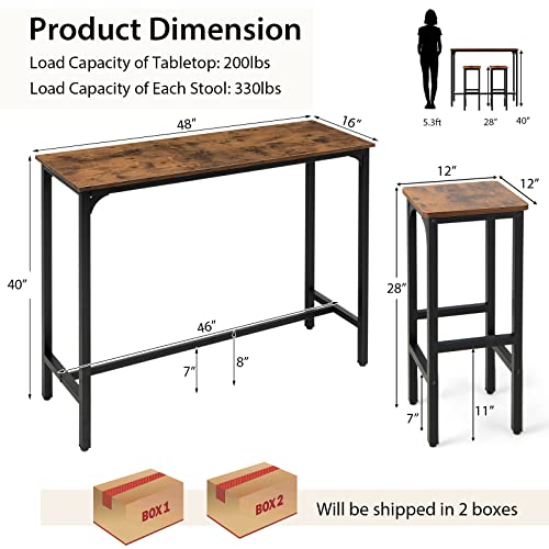 Costway3pieceindustrialbartablesetfor2counterheightpubtablewith2stoolskitchenbreakfasttablesetwithmetalframediningtablesetforhomerestaurantrusticbrown Urban Country Home Decor Costway 3 piece industrial bar table set for 2 counter height pub table with 2 stools kitchen breakfast table set with metal frame dining table set for home restaurant rustic brown urban country home decor