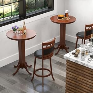 3piecebartableandchairssetroundcounterheighttable2upholsteredswivelbarstoolsrubberwoodframefarmhouserounddiningtablesetforkitchenlivingroombistropub Urban Country Home Decor 3 piece bar table and chairs set round counter height table 2 upholstered swivel bar stools rubber wood frame farmhouse round dining table set for kitchen living room bistro pub urban country home decor