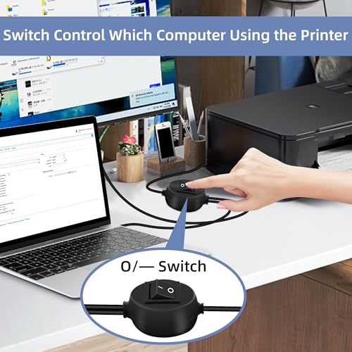 GELRHONR Druckerkabel-Splitter, 1 in 2 Out USB-B-Stecker auf Dual USB-A-Stecker, Drucker-Y-Splitter mit Umschalter,für Büro, Zuhausezwei Computer 4,5 m – Bild 4