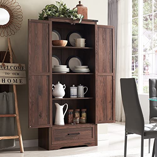 JXQTLINGMU-Farmhouse-Kitchen-Pantry-Cabinet-72-Tall-Wood-Kitchen-Storage-Cabinets-with-Adjustable-Shelves-2-Barn-Doors-Drawer-Versatile-Storage-for-Dining-Room-Bathroom-Rustic-Brown JXQTLINGMU Farmhouse Kitchen Pantry Cabinet 72 Tall Wood Kitchen Storage Cabinets with Adjustable Shelves 2 Barn Doors Drawer Versatile Storage for Dining Room Bathroom Rustic Brown