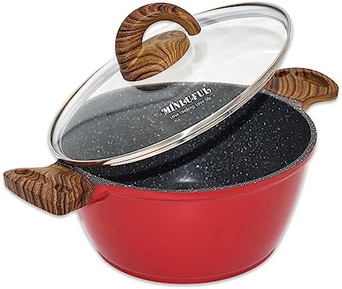 Minluful 9 Inch Nonstick Stockpot with Lid - Red