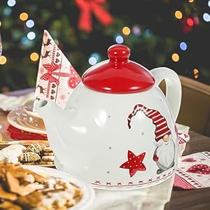 Luxshiny Christmas Teapots Ceramic Coffee Kettle Santa Gnome Design Farmhouse Milk Pot Xmas Porcelain Loose Leaf Pot Nordic Style Christmas Serveware for Kitchen