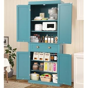 KIGOTY 72" Tall Kitchen Pantry Cabinet, Farmhouse Storage Cabinet, Kitchen Pantry Storage Cabinet with Doors,Drawer and Adjustable Shelves, Freestanding Cupboard for Living Room,Blue KIGOTY 72 Tall Kitchen Pantry Cabinet Farmhouse Storage Cabinet Kitchen Pantry Storage Cabinet with DoorsDrawer and Adjustable Shelves Freestanding Cupboard for Living RoomBlue