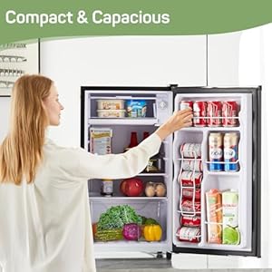 Upgraded Mini Fridge for Bedroom 32 CuFt Small Refrigerator with Freezer for Dorm Office Compact Single Door Adjustable Thermostat Low Noise 175 D x 177 W x 315 H Black