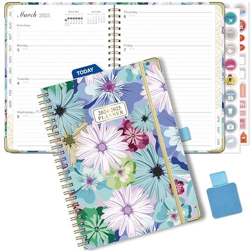 Agenda 2024 2025 Semainier Spirale, A5 Agenda Scolaire Juillet 2024 - Juin 2025 (12 mois) Planner Avec Boucle de stylo,Règle Signet & Autocollants