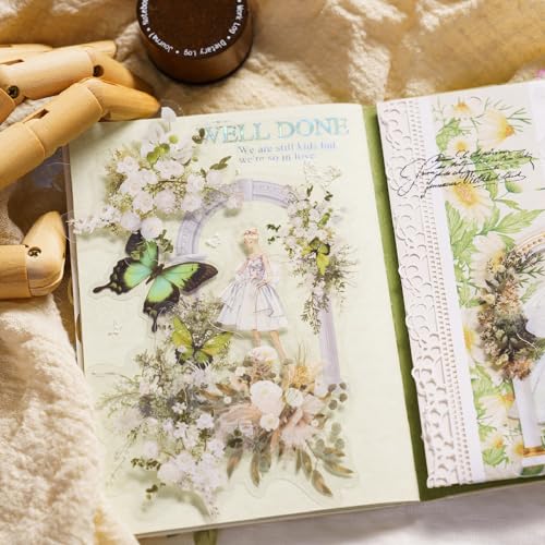 Scrapbook Zubehör Stickers 120 pcs für Bullet Journal,Aesthetic Sticker Set PET Blumenstrauß, Schmetterling Scrapbooking Sticker Aufkleber Deko für Photo Album,Journaling Laptops, Crafts DIY – Bild 8