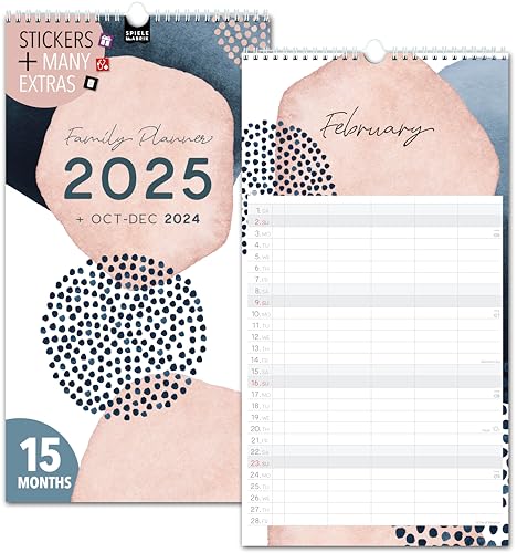 Home Planner 2025 5 columns PASTEL family planner 2025 and Oct-Dec 2024, wall calendar 23 x 43cm, planner for family 2025, wall planner stickers simple minimalistic boho couples couple planner