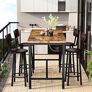   Lamerge-Bar-Table-and-Chairs-Set-Industrial-Wood-Kitchen-Dining-Table-Space-Saving-Breakfast-Bar-Table-Counter-Height-Pub-Table-with-4-PU-Upholstered-Chairs-with-Backrest-5-Pieces-Home-Kitchen-Set