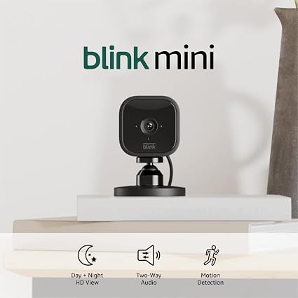 Blink Mini - Compact indoor plug-in smart security camera, 1080p HD video, night vision, motion detection, two-way audio, easy set up, Works with Alexa – 3 cameras (Black)