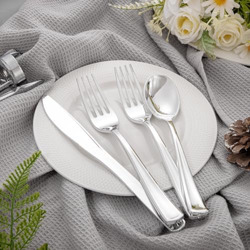 Liacere - 100-Piece Silver Plastic Silverware Set with Napkins