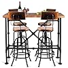 LOKKHAN 5 Piece Table Chairs Set for Home Office Cafe Pub Bar Party Bistro Rectangular Dining Table for 2 4 Four Swivel Adjustable Stools Heavy Duty Metal Wood Rustic Industrial Black Brown