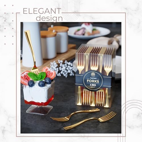 Exquisite Mini Gold Disposable Dessert Forks - Pack of 100