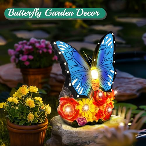 Linkax Fall Decor, Gifts for Women Mom Grandma Sister, Butterfly Statue Solar Lights Outdoor Garden Decor for Outside Yard Patio Balcony Front Porch Home, Gardening Christmas White Elephant Gifts - Image 6