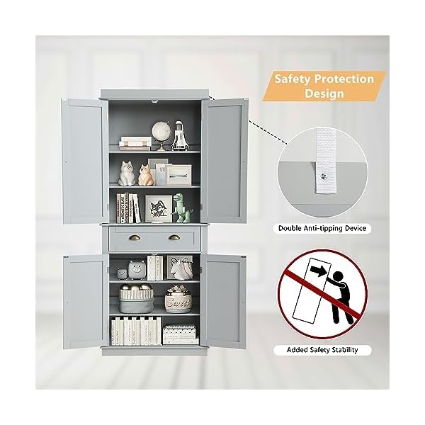  KIGOTY-72-Tall-Kitchen-Pantry-Cabinet-Farmhouse-Storage-Cabinet-Kitchen-Pantry-Storage-Cabinet-with-DoorsDrawer-and-Adjustable-Shelves-Freestanding-Cupboard-for-Living-RoomGrey
