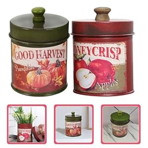 Mipcase 2pcs Rustic Metal Canister with Lid Vintage Farmhouse Storage Canister Kitchen Storage Container Vintage Tea Jar for Flour Sugar Coffee Tea Red Green