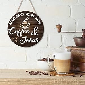   HMASYO-Coffee-Signs-Decor-for-Coffee-Bar-Good-Days-Start-with-Coffee-Jesus-Wood-Farmhouse-Wall-Sign-Coffee-Bar-Decor-for-Kitchen-Home-Office-Cafe-Coffee-Station-Housewarming-Gift-12-x-12